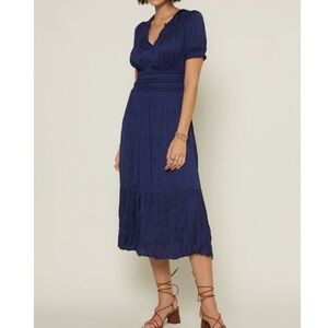 Current Air Brooklyn Pleated Navy Midi Dress